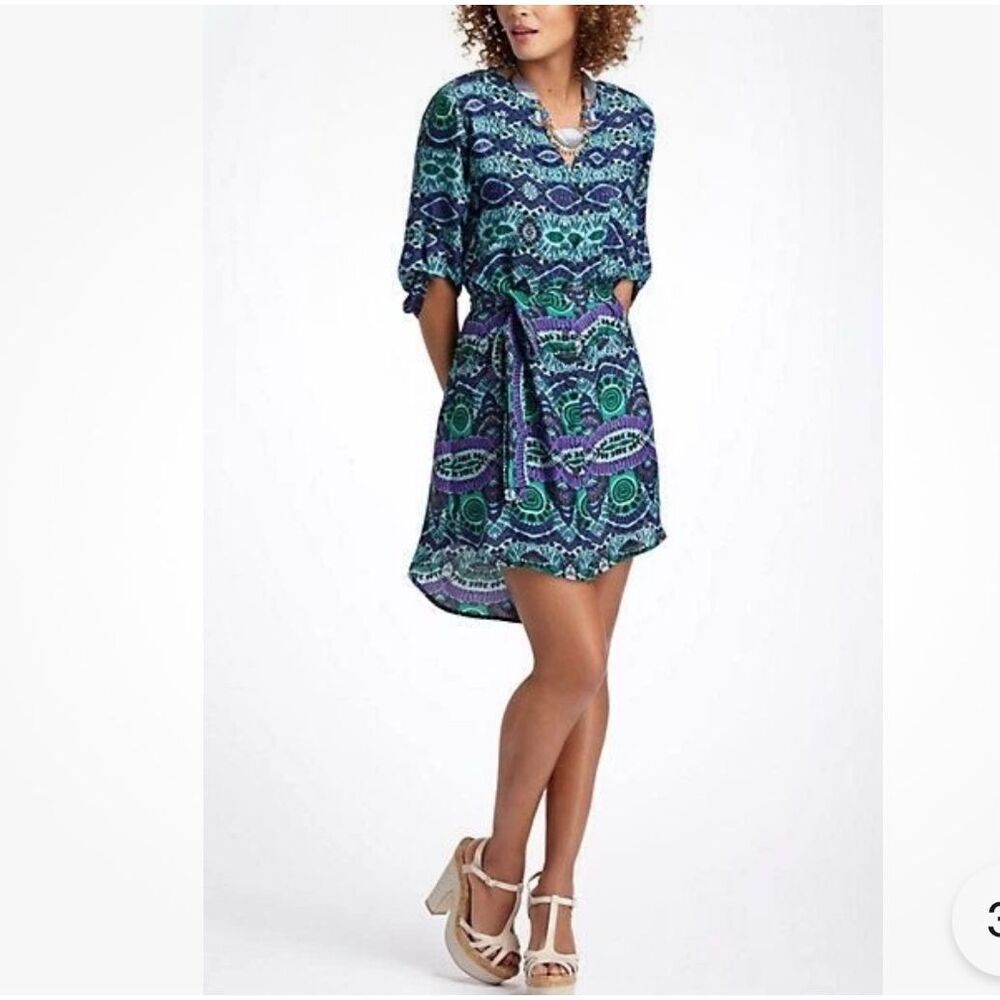 Anthropologie Maeve Ikat Shirt Dress Southwestern Tunic Coverup Green size S